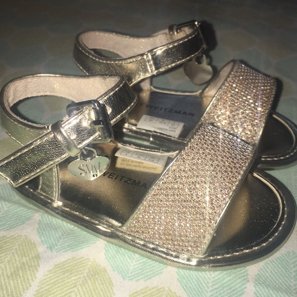 Stuart Weitzman Baby Gold Sandals, Size 4 - Picture 3 of 7